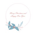Merry Christmas and Happy New Year circle banner pastel blue pink color holly art design element